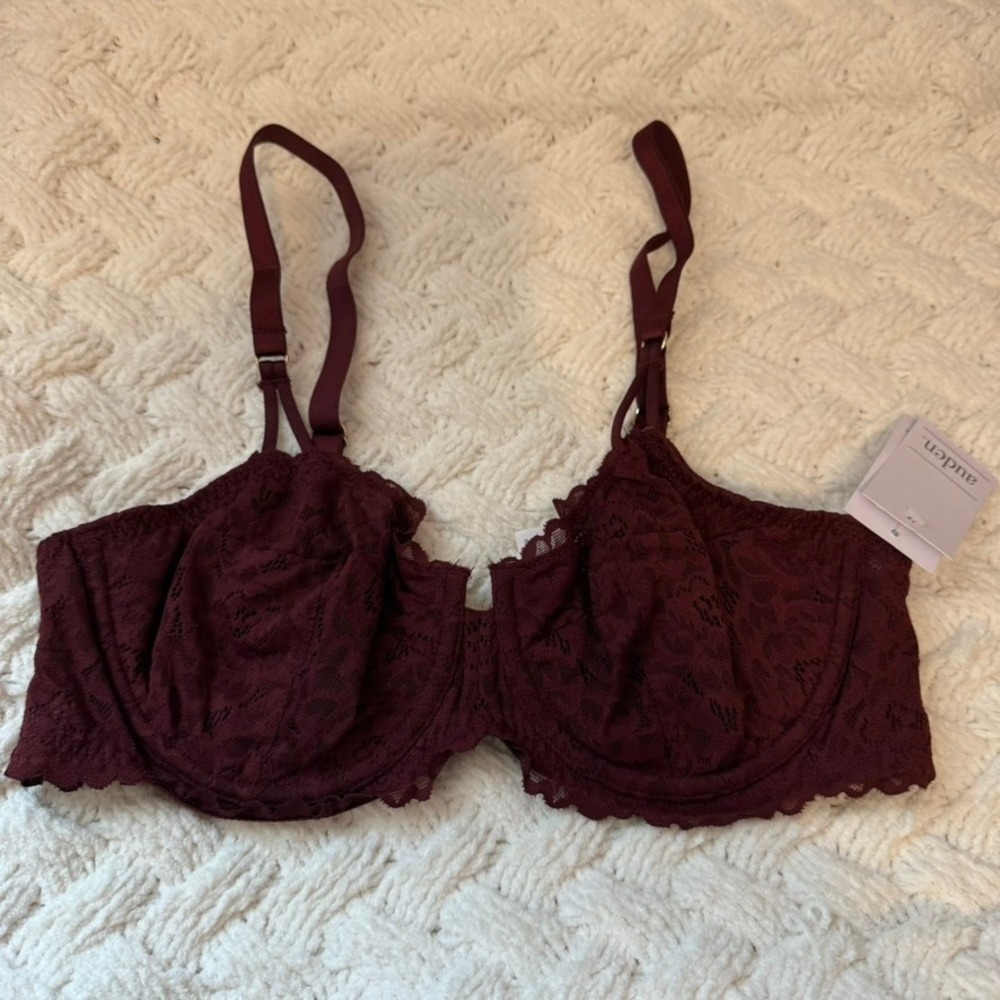 Auden Women Burgundy Floral Lace Unlined Balconette Underwire Bra 36B NWT